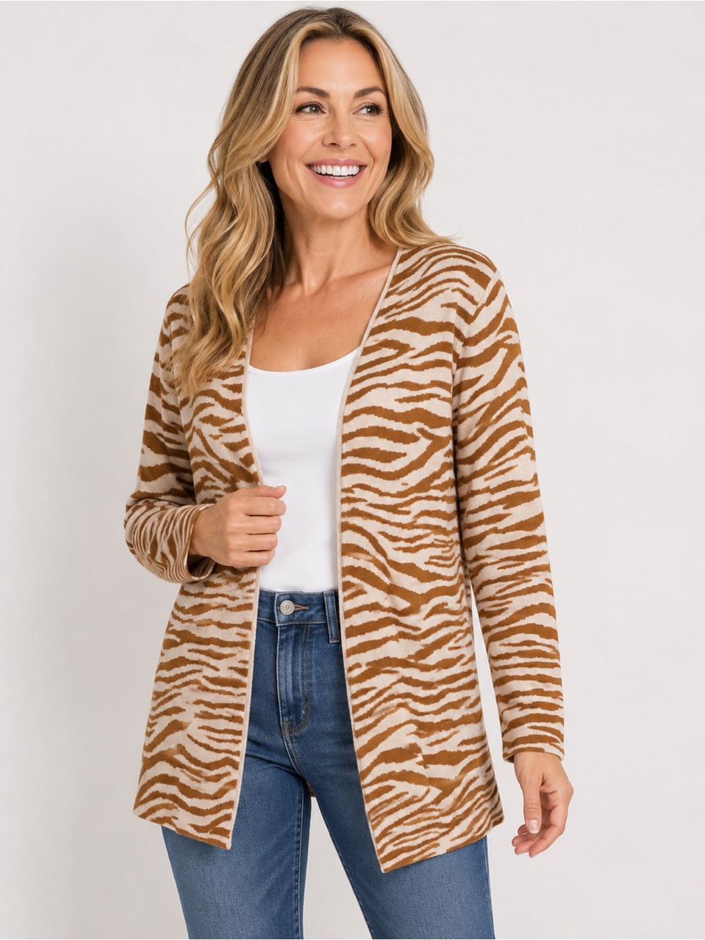 LOFT Outlet Animal Print Cardigan Open Front Cotton Sweater Petite Small